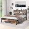 Rustic Brown Platform Bed Metal Frame with Charging Station and Storage Headboard
